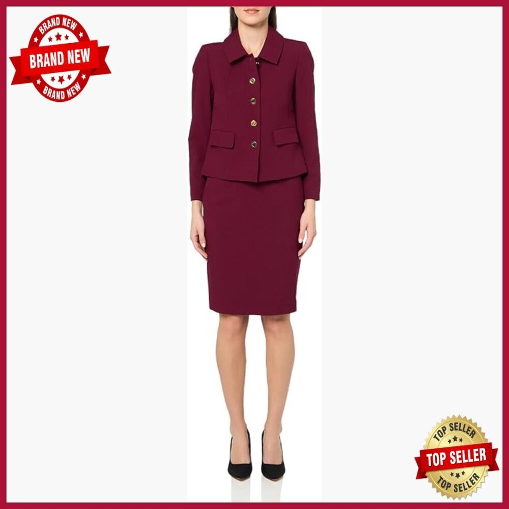 Petite Women's 5-Button Blazer & Skirt 2-Piece Suit Set Polyester